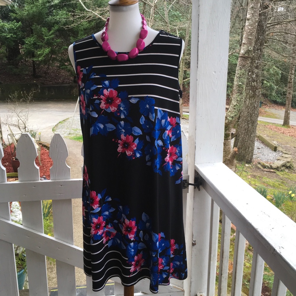 Kim Rogers Floral & Striped Dress PM FREE SHIP